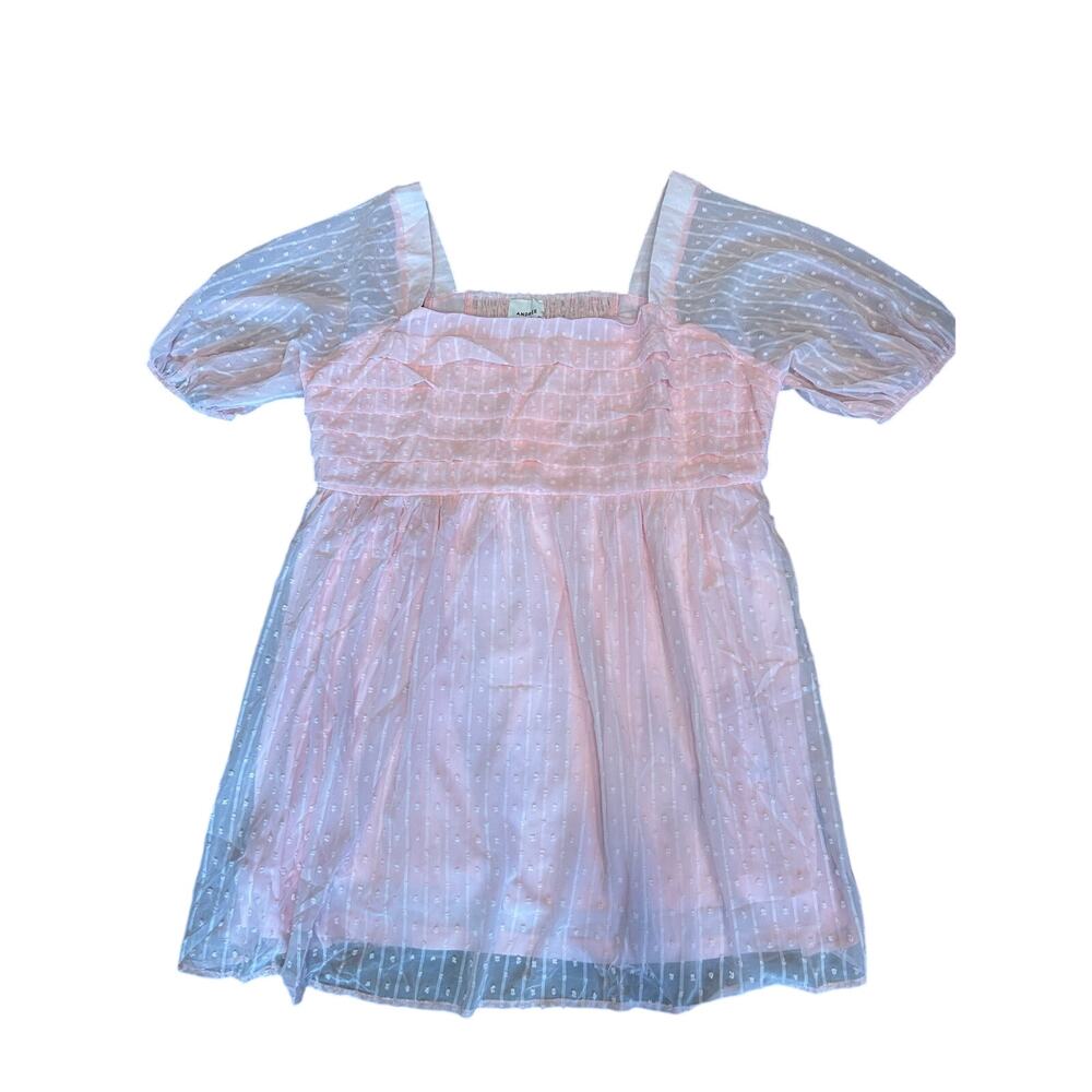 Andrée by Unit Pink Swiss Dot Smocked Babydoll Tunic Blouse Sheer Sleeves 2X - Picture 3 of 10